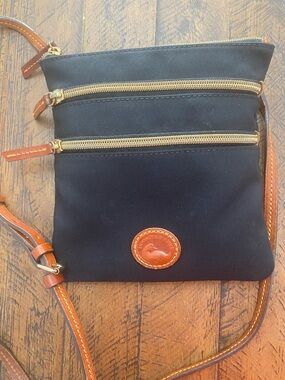 Dooney & Bourke Black Nylon Crossbody with Brown Leather Trim